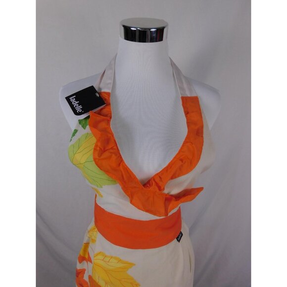 Ladelle Fall Leaves Pumpkins Apron - Ruffle Halter Cotton One Size - NWT - Picture 2 of 12